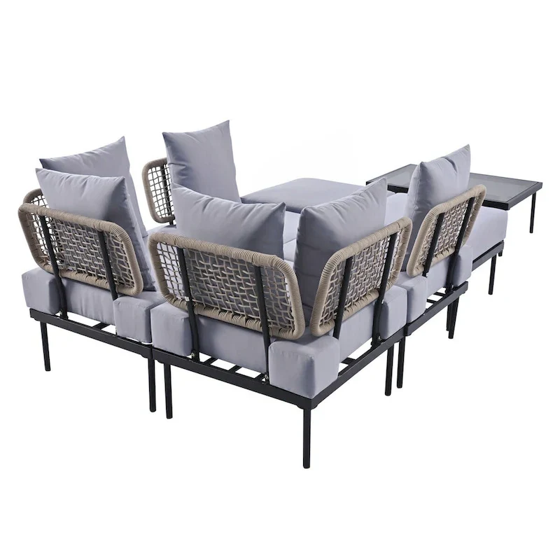 8-Piece Patio Sectional Sofa Set with Tempered Glass Coffee Table