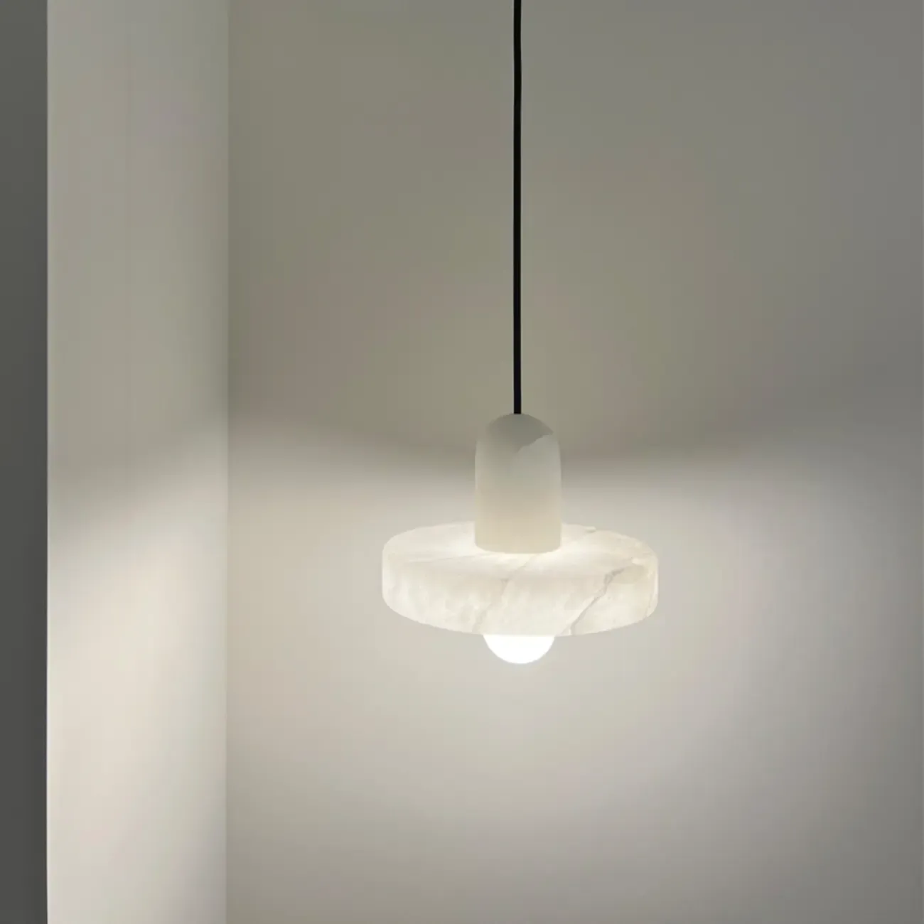 White Stone Geometric Rope Pendant Light Fixture