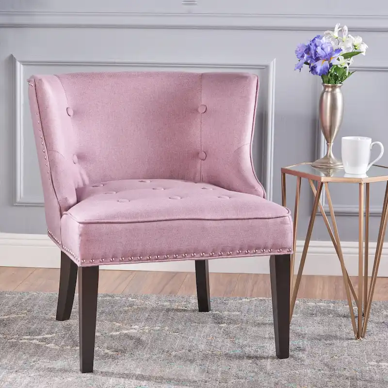 Lavender PUrple Modern 28 Accent Chair with Button Tufted Waffle Stitching and Nailheads