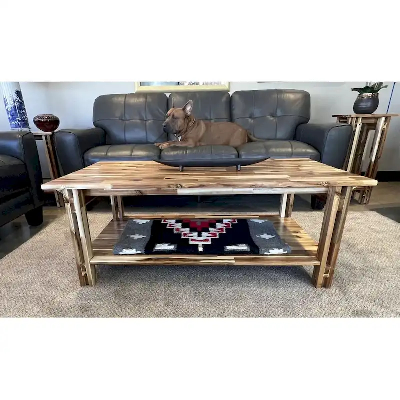 Acacia Wood Architectural Coffee Table with Shelf