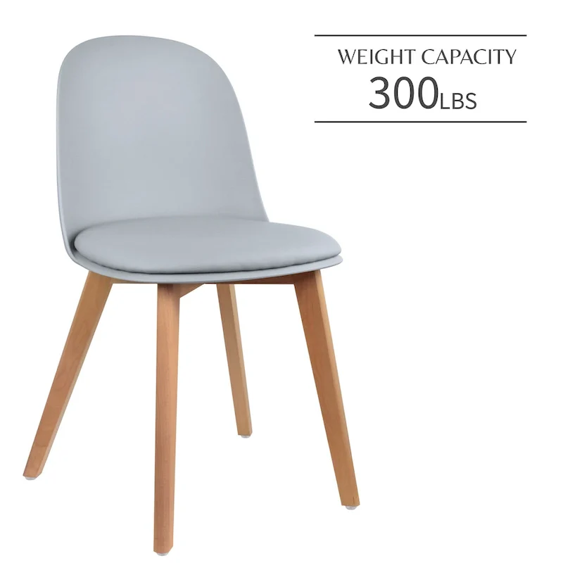 Set of 2 Dining Side Chair with Back Armless Plastic Seat Wooden Legs Kitchen Desk Task Computer