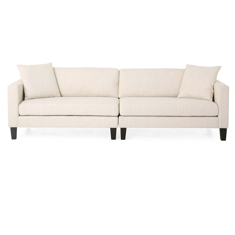Beige Modern 101 3-seater Sofa with Wood Legs and Two Pillows for Living Room