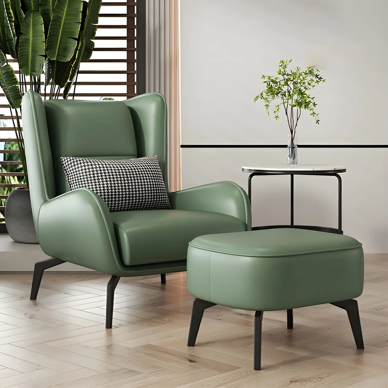 Modern Beige Leather Accent Chair with One Pillow