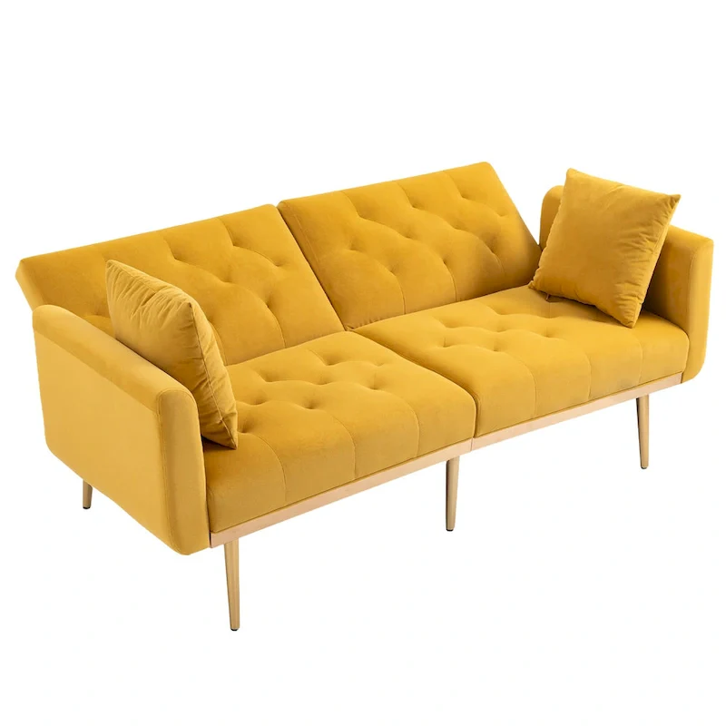 65.35 Velvet Futon Sofa Bed with Adjustable Backrest