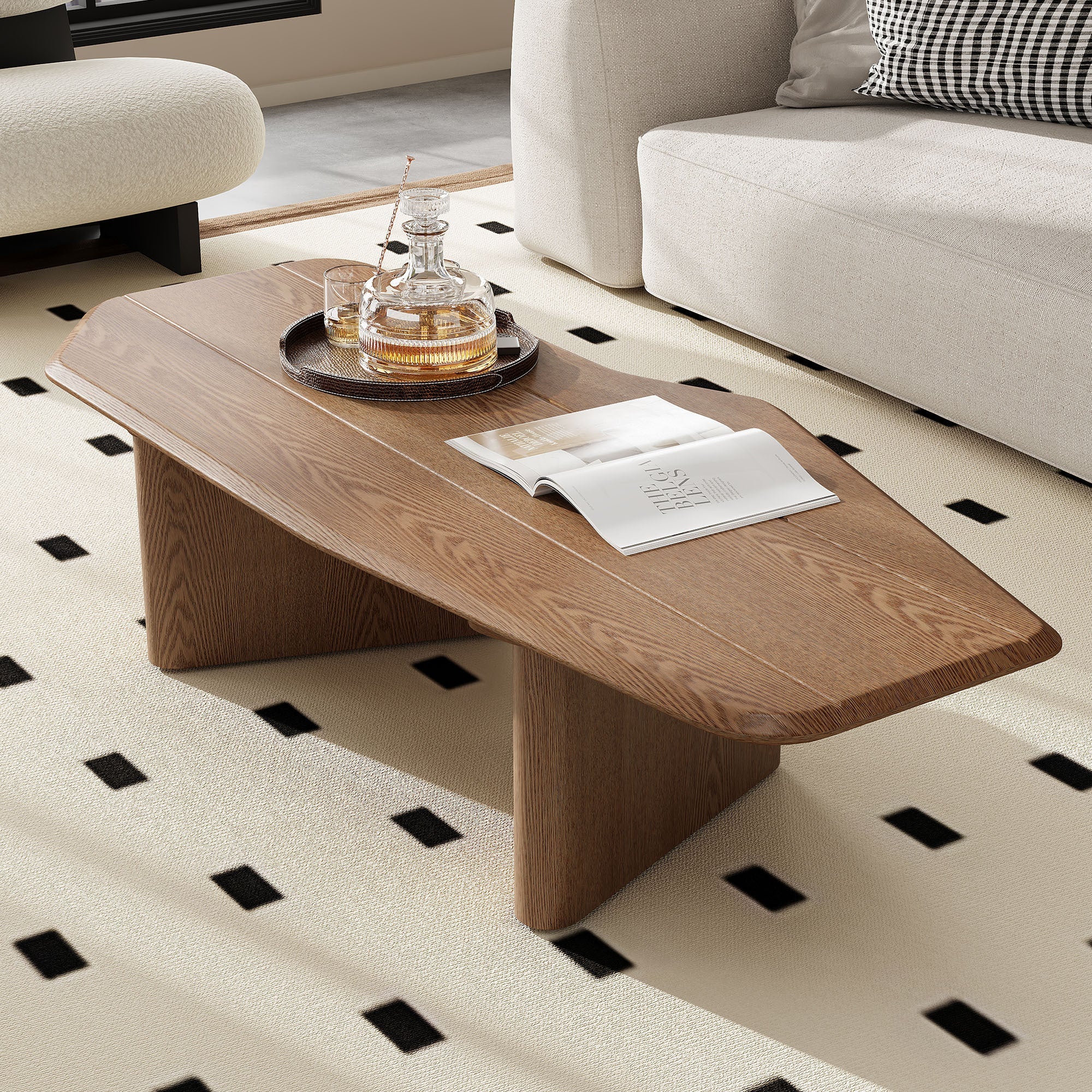 Modern Shape Rustic Ash Wood Veneer Coffee Table