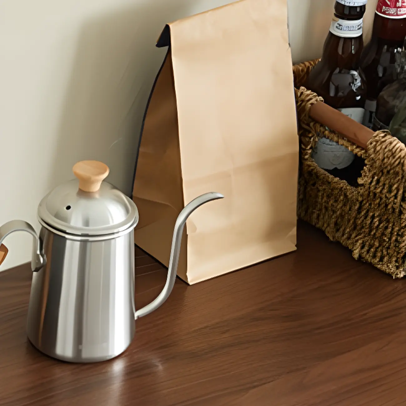 Scandinavian Brown Solid Wood Buffet Table with Drawers