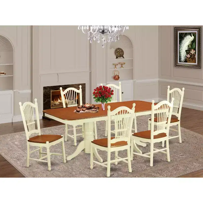 Black Faux Leather 7-Piece Rectangle Dining Set, Seats 6