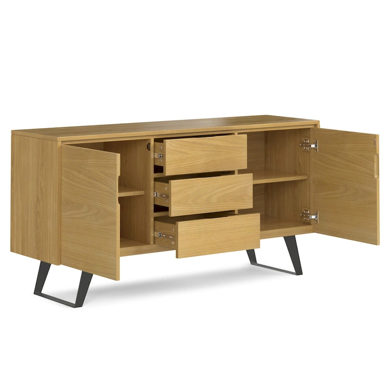 WYNDENHALL Mitchell Metal 60 inch Wide Rectangle Modern Industrial Sideboard Buffet in OAK WOOD - 60 x 17 x 30