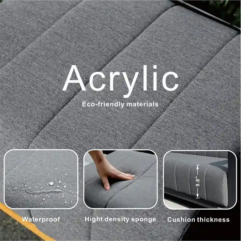 4-Piece Patio Acrylic Swing Chair Sofa Set with Firepit Table and BBQ Grill