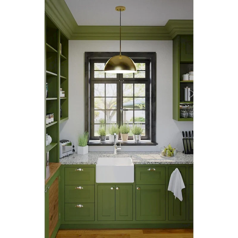 Perimeter Collection One-Light Brushed Gold Mid-Century Modern Pendant with metal Shade - 15.75 in x 15.75 in x 8.62 in