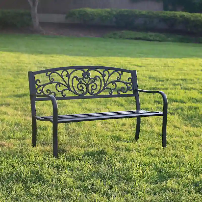 Garden Bench Patio Porch Chair Cast Iron Love Seat - 34.25  H x 50  W x 23.62  D