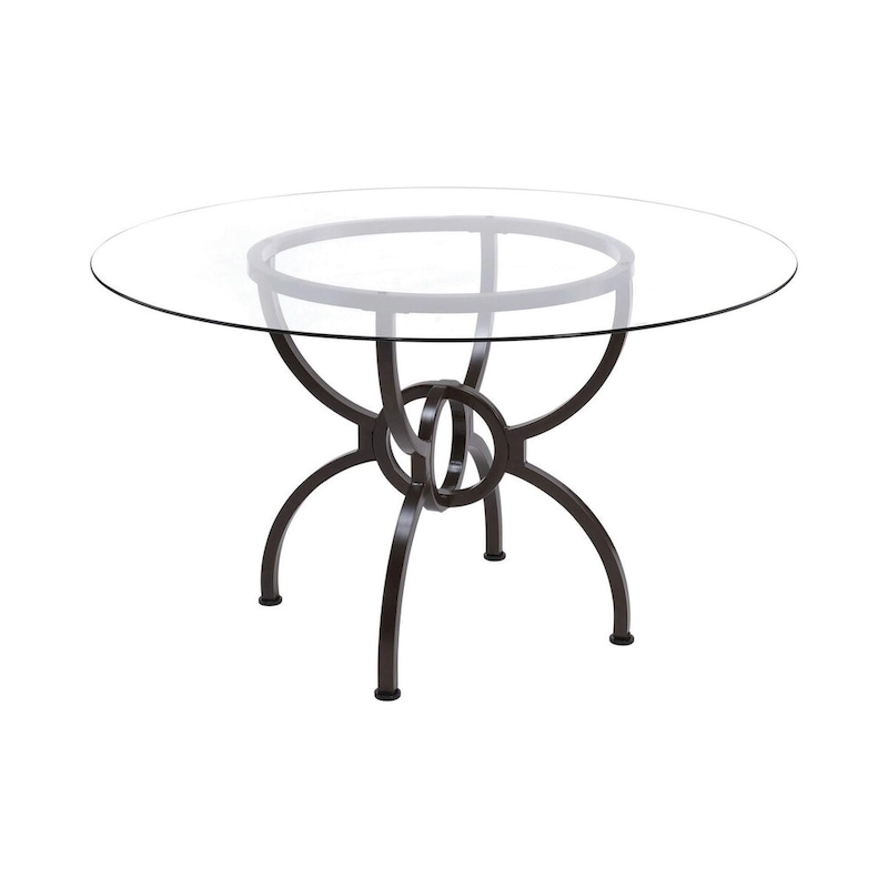 48 Inch Round Dining Table, Clear Glass Top, Interlocked Ring Motif Legs
