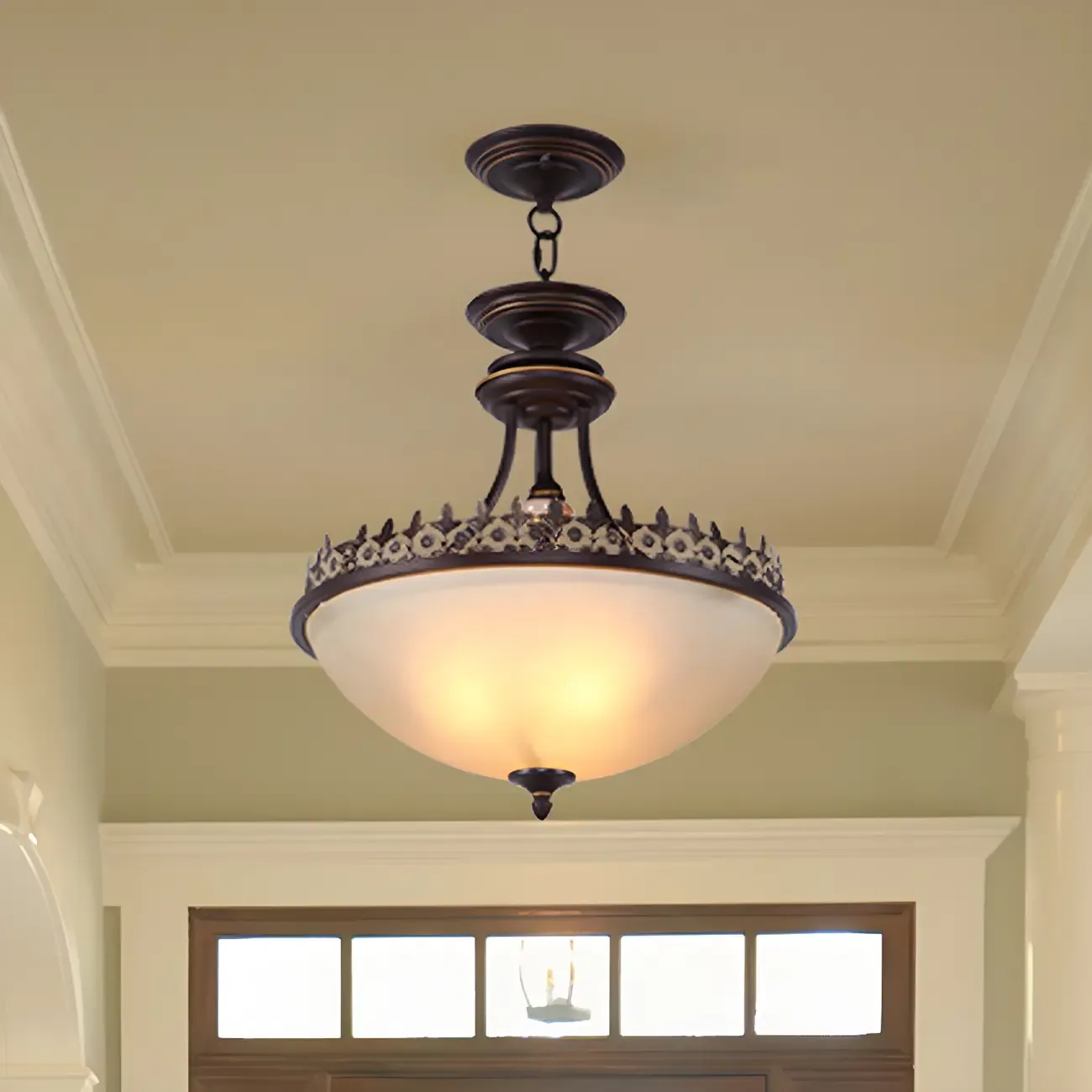 Traditional Black Round Frosted Glass Chandelier
