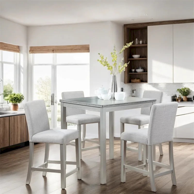 5-piece Wood Dining Counter Height Table and Chair Set