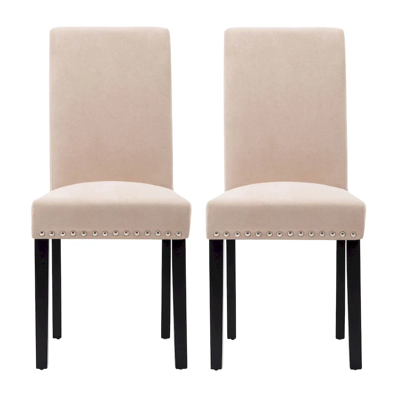 Fabric Upholstered Nailhead Trim Parsons Dining Chairs Terry Cloth Set of 2