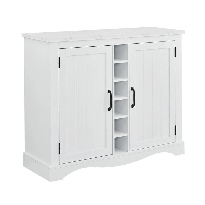 47 Marbling Countertop Buffet Bar Cabinet w/ Glass Holders