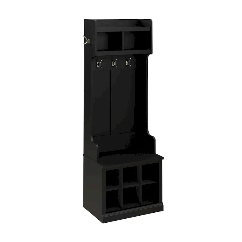 Woodland Hall Tree and Small Shoe Bench with Shelves by Bush Furniture