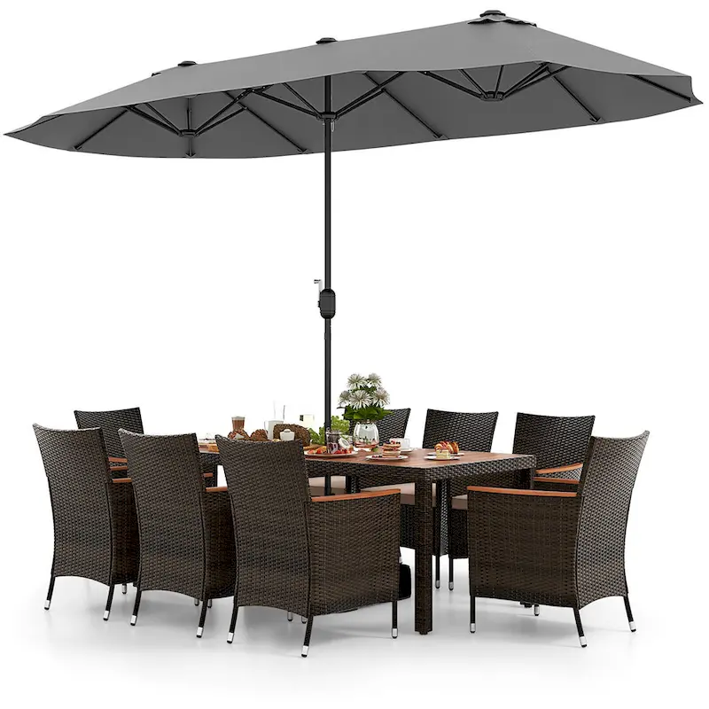 Gymax 9 Piece Patio Wicker Dining Set w/ Double-Sided Patio Grey