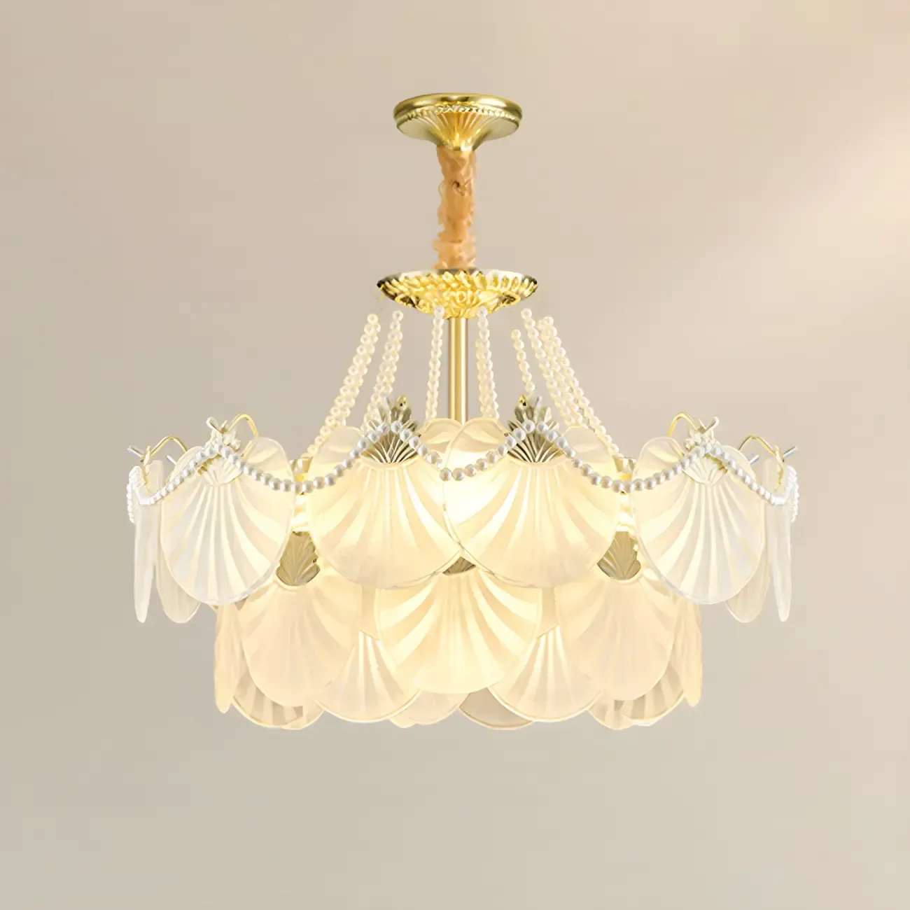 Luxury Modern Tiered Shell Chandelier with Frosted Glass