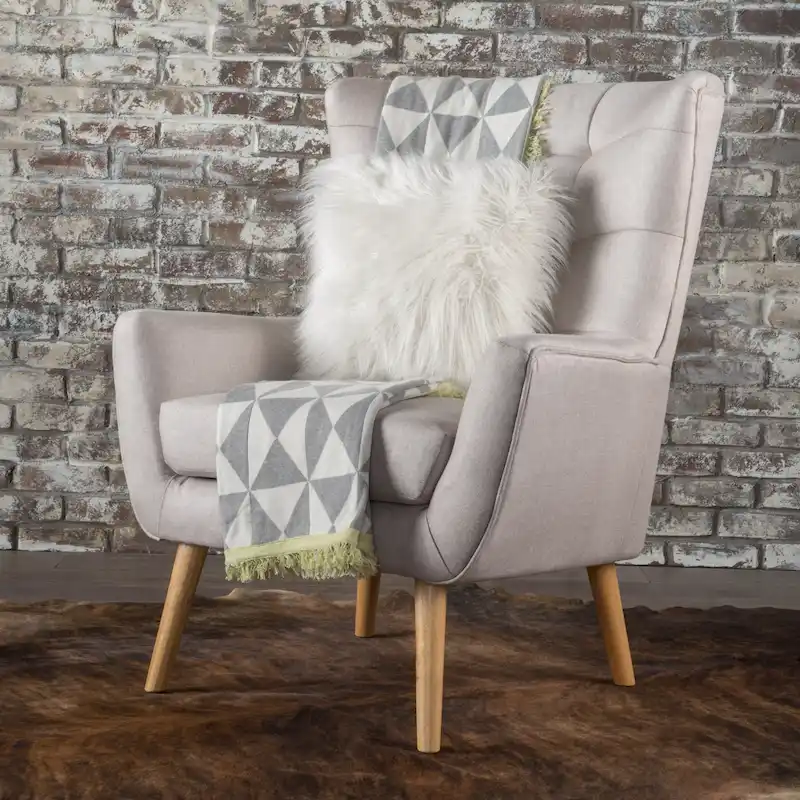 Modern 32.5 High Back Upholstered Button Tufted Wingback Chair with Rubber Wood Legs