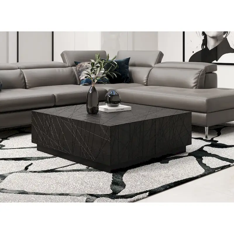 Modrest Kenda Modern Black Oak Square Coffee Table With Storage