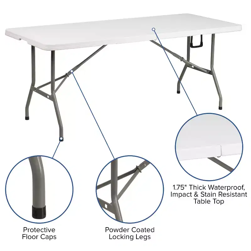 Flash Furniture 6-Foot Bi-Fold Plastic Banquet and Event Folding Table with Carrying Handle