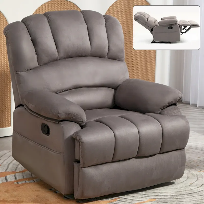 Brown Oversized Manual Recliner featuring 155 Recline, Easy Assembly, and Generous Design for Your Living Room
