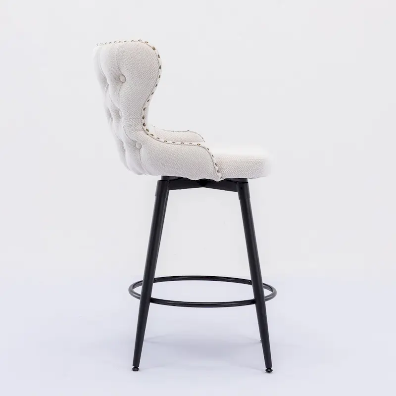 Counter Height Modern Leathaire Fabric Bar Chairs with Swivel and Tufted Gold Nailhead Trim Set of 2