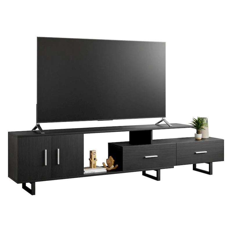 Avery 55-inch 2-Drawer 4-Shelf TV Stand in Steel