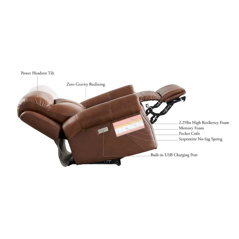 Hydeline Royce Zero Gravity Power Recline and Headrest Top Grain Leather Recliner