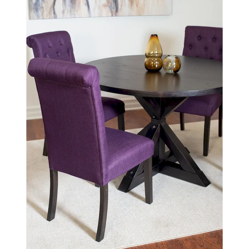 Modern Style 5-Piece Dining Set with Cross Base Round Table and 4 Button Tufted Linen Upholstered Chairs