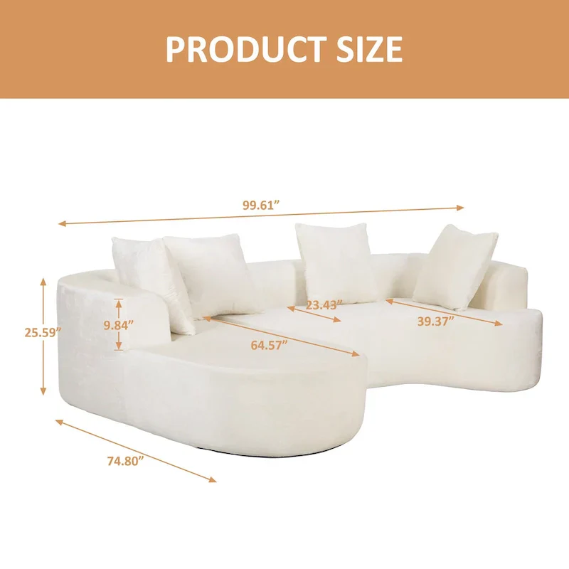 XINMICS 99.61 Modular Upholstered Sectional Sofa, Modern 3 Seater L-Shaped Compression Couch With Chaise, Left Hand Facing