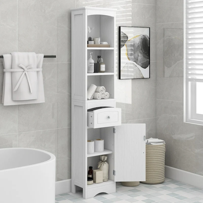 Tall Bathroom Cabinet Freestanding Storage Cabinet with Drawer - 13.4L x 9.1W x 66.9H