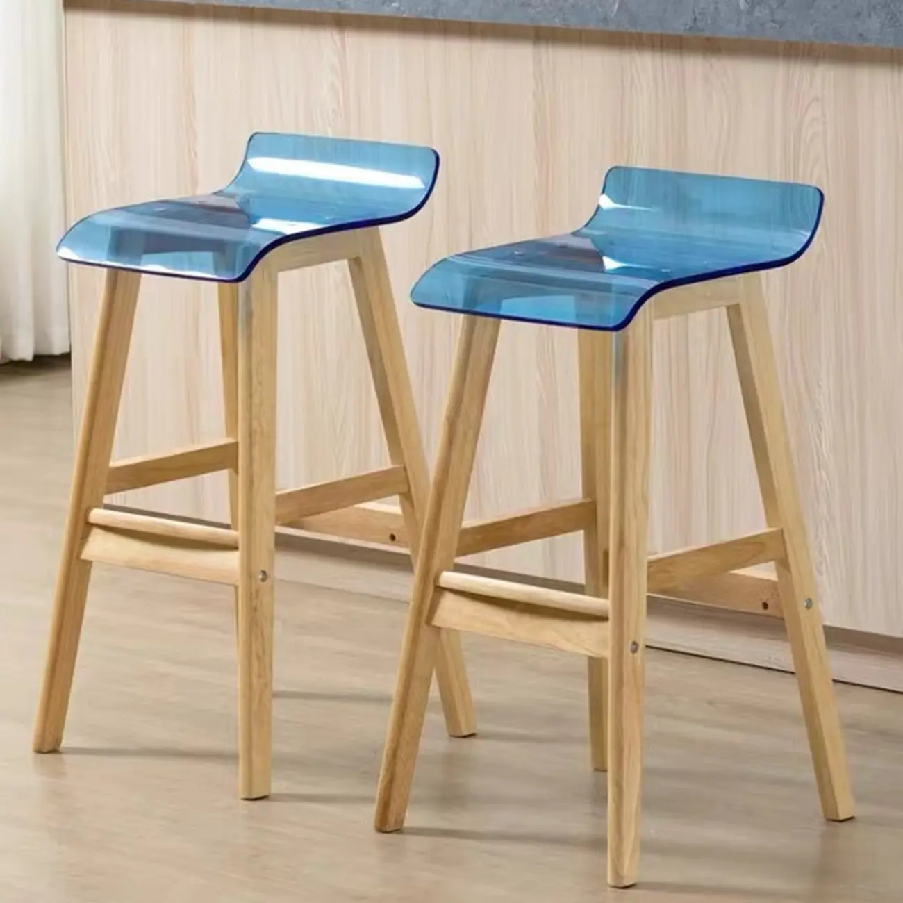 Acrylic Saddle Counter Height Wooden Bar Stools