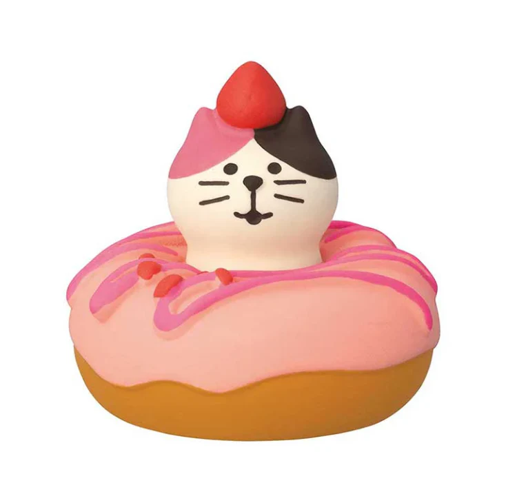 Decole Concombre Figurine - Donut Shop - Strawberry Donut Pop-out Cat