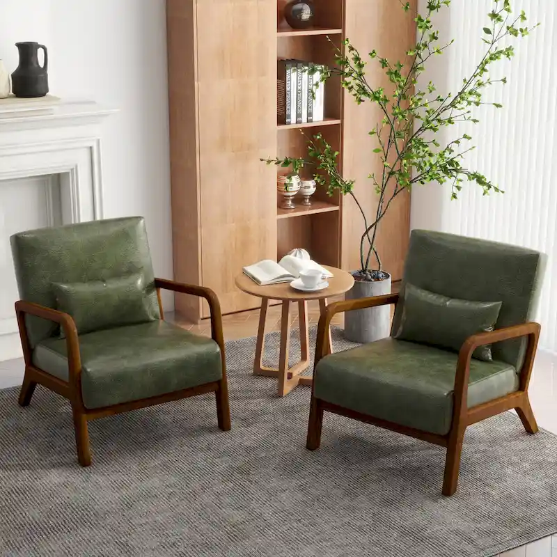 Upholstered Armchair Leisure Chair Accent Chairs Set of 2 with Pillow