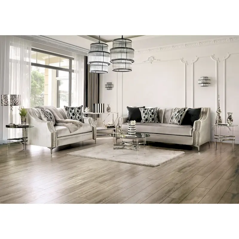 Vynn Transitional Solid Wood Padded Loveseat by Furniture of America