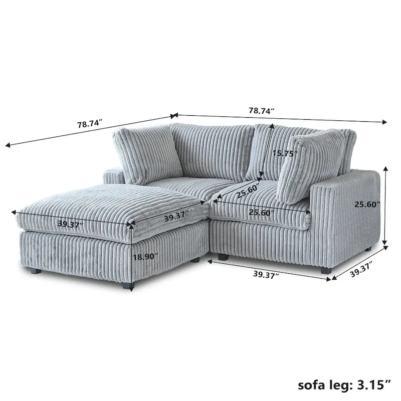 78.74 Modular Sectional Couches, Plush Deep Seat Sleeper Sofa with Removable Covers