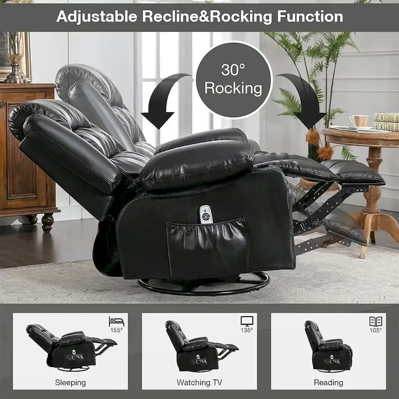 Modern Manual Swivel Rocker Recliner Chair, Massage Heated Chair