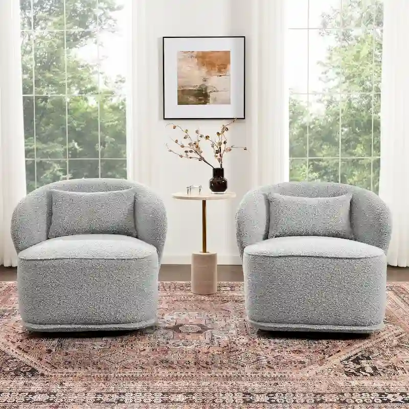 KINWELL 33 W Sherpa Boucle Upholstered Accent Swivel Chair (Set of 2)