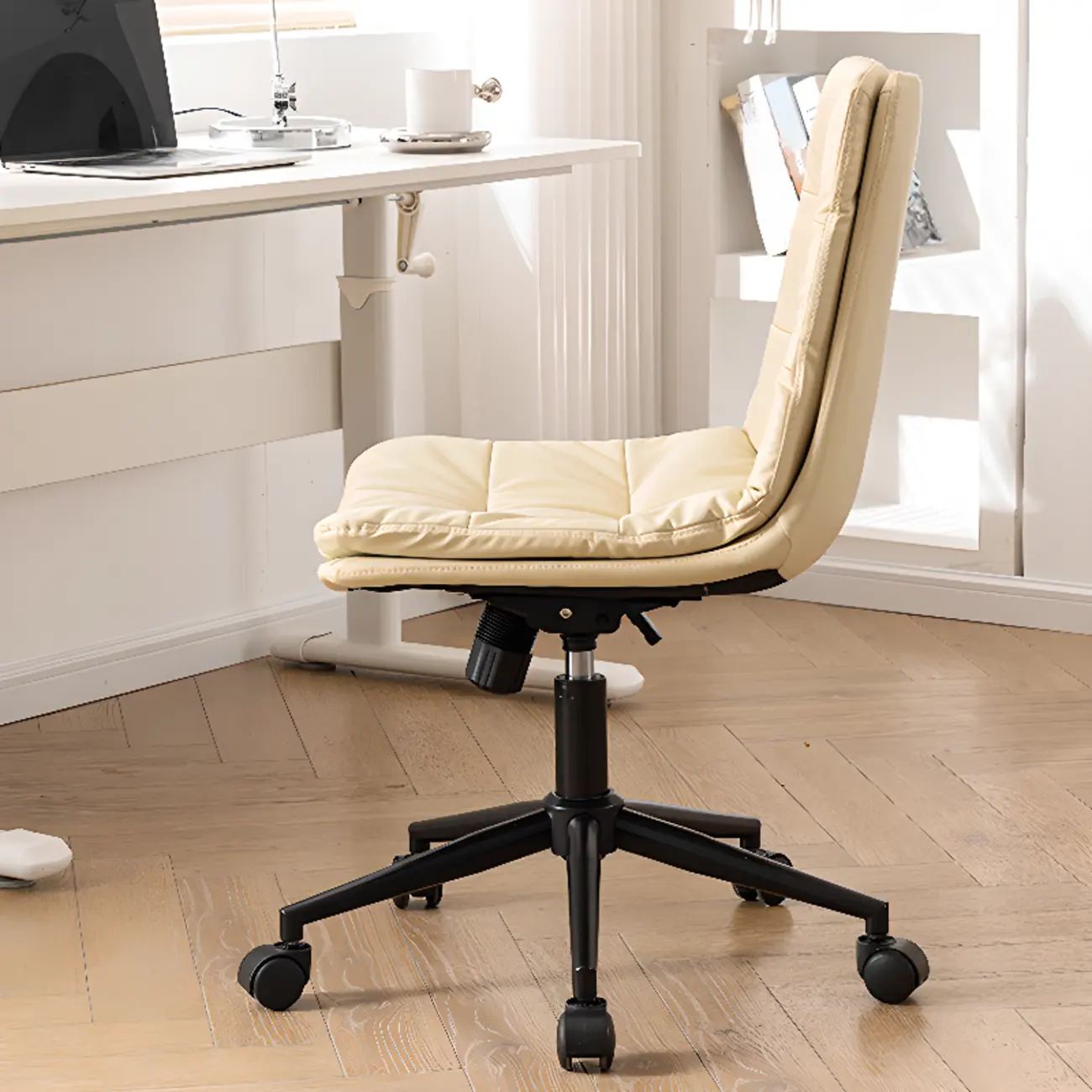 Modern Beige Leathaire Adjustable Swivel Office Chair