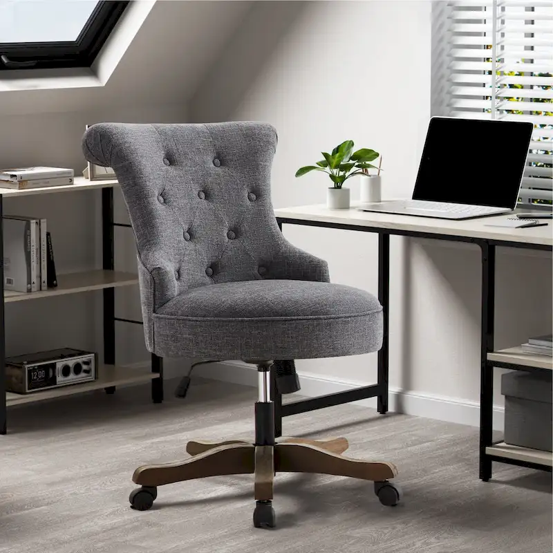 Office Chair with Wheels, Adjustable Height, Linen Fabric Upholstered Computer Desk Chair Swivel