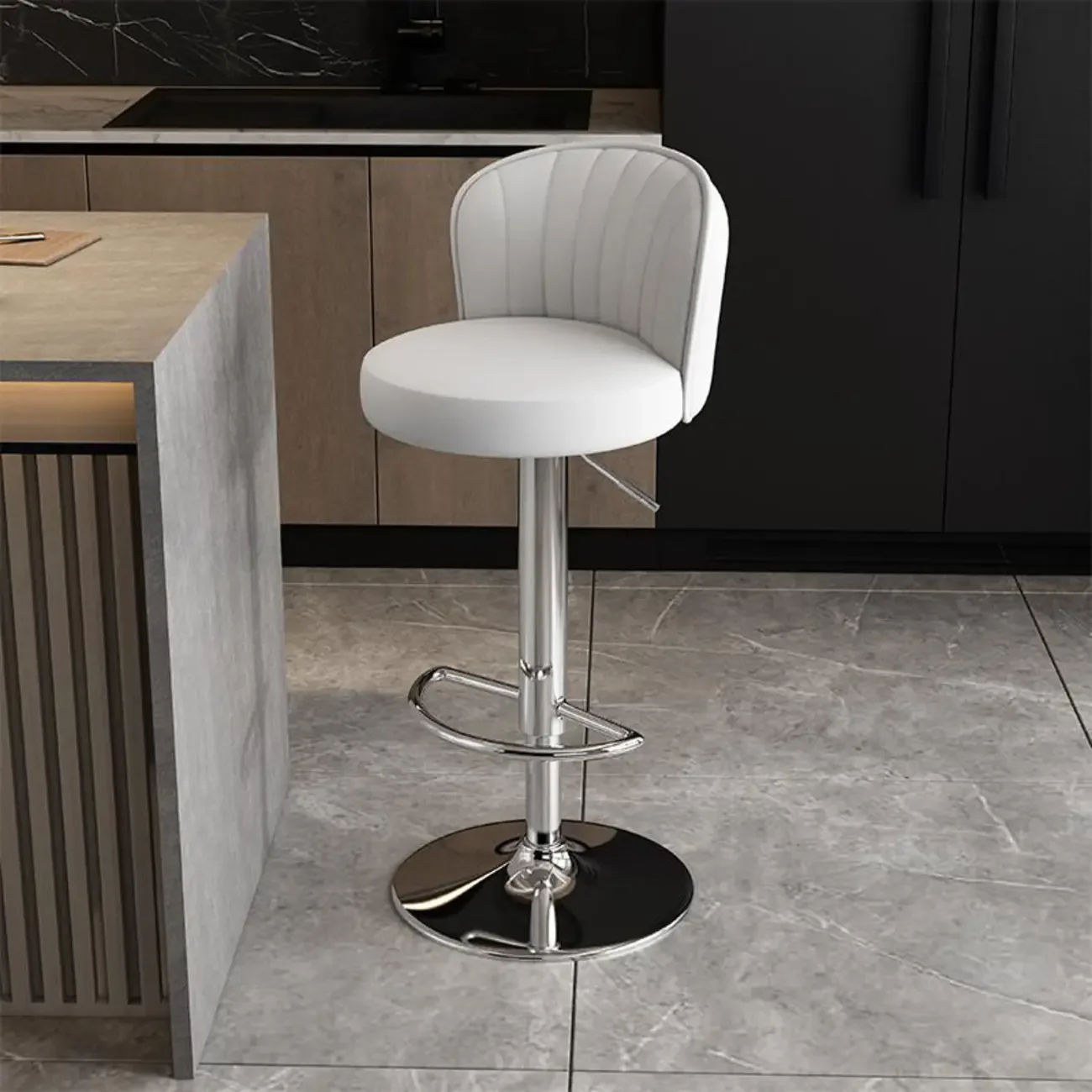 Modern Leather Adjustable Swivel Bar Stools with Back