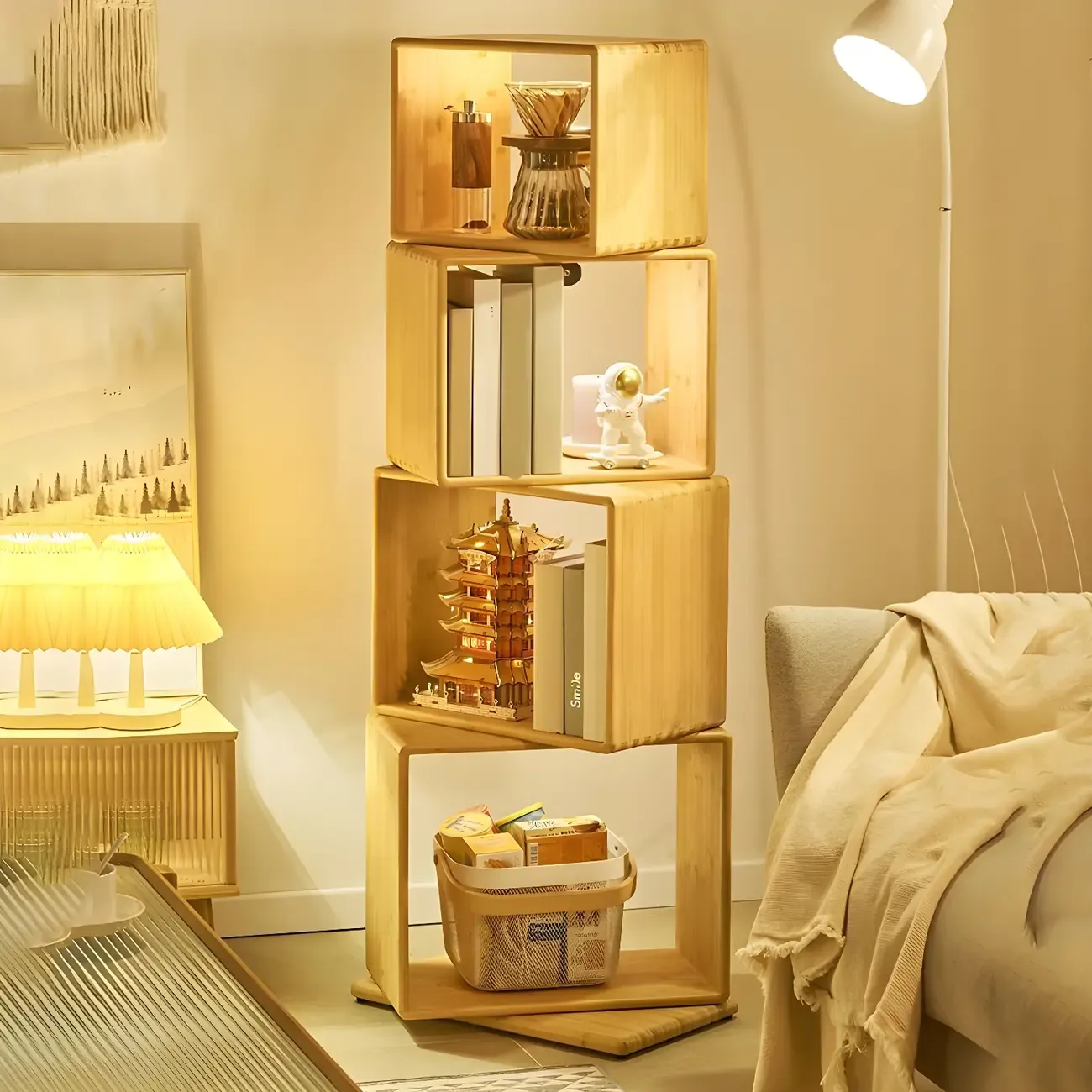 4-Tier Modern Wooden Open Cube Display Bookcase