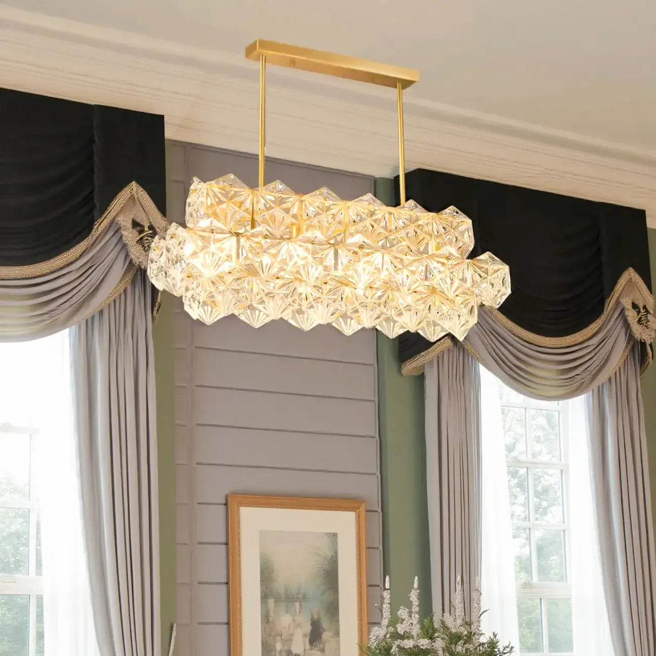 Kitchen Elegant Gold Crystal Pendant Light