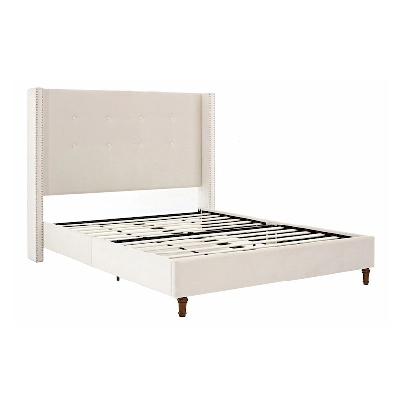Upholstered Queen Bed with Nailhead Trim Wingback Headboard
