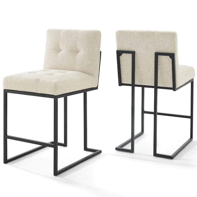 Kampbo Black Stainless Steel Upholstered Counter Stool (Set of 2) - N/A