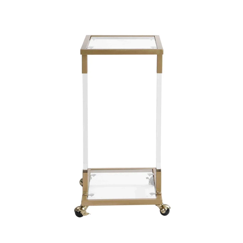 Glass Side Table, Acrylic End Table, Glass Top C Shape Square Table with Metal Base