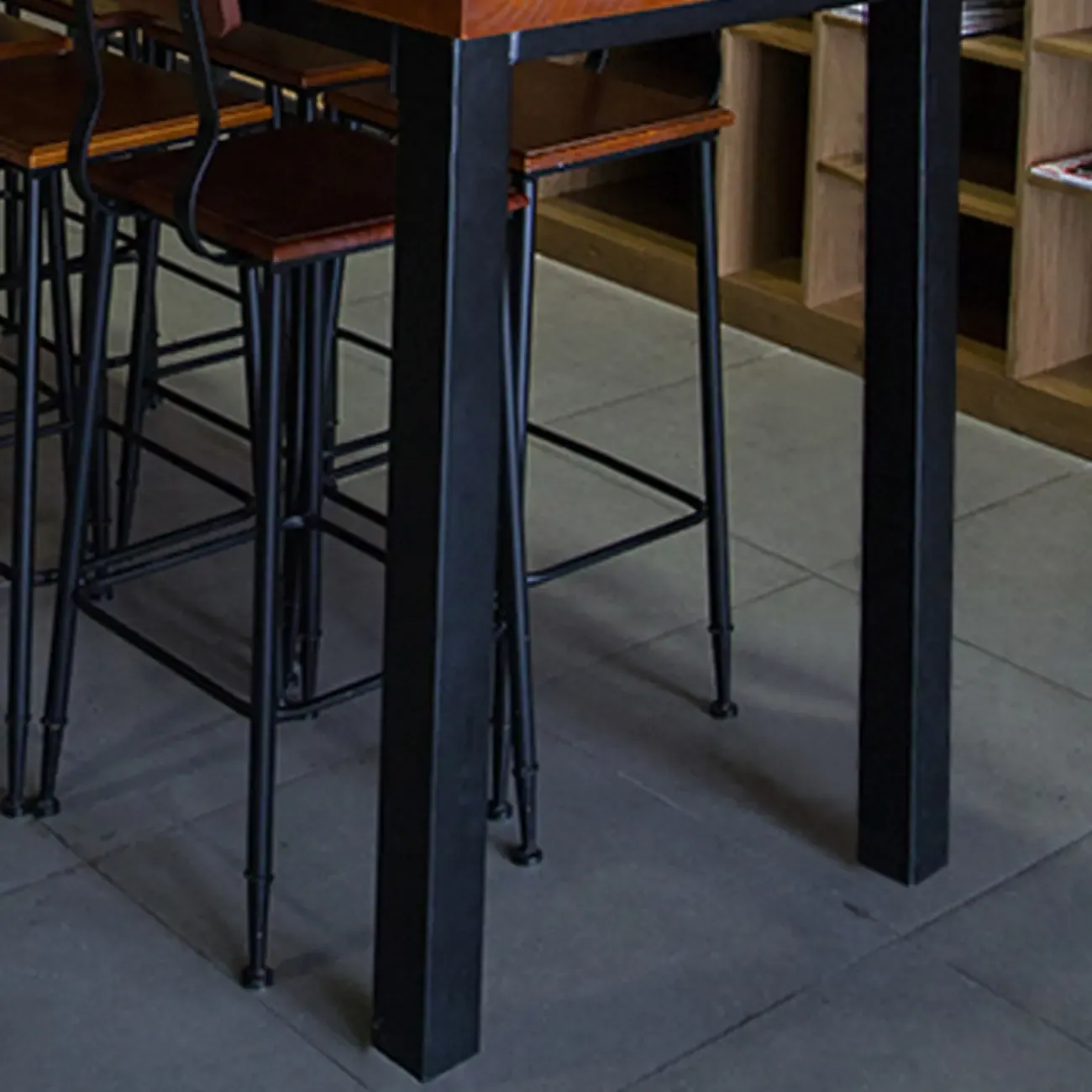 Industrial Brown Wood Black Iron 4-Leg Rectangular Bar Tables