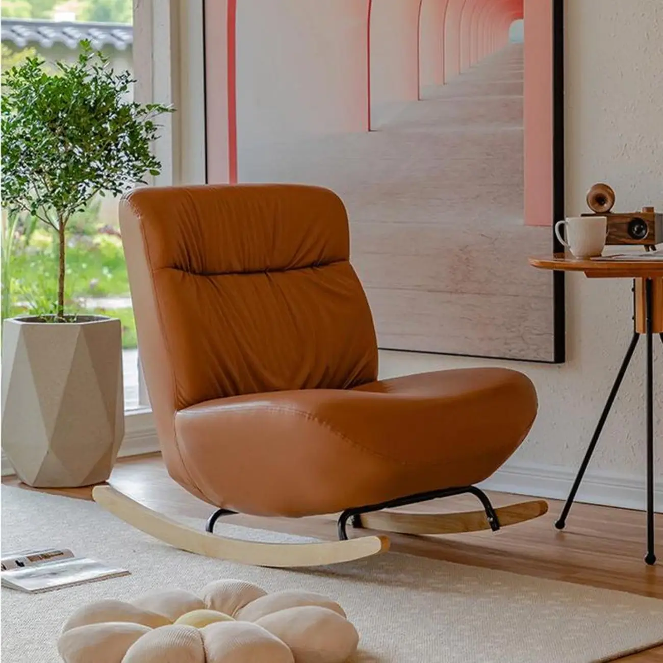 Faux Leather Upholstered Rocking Chair with Optional Ottoman